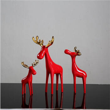 三只小鹿客厅电视柜长颈鹿动物 红色