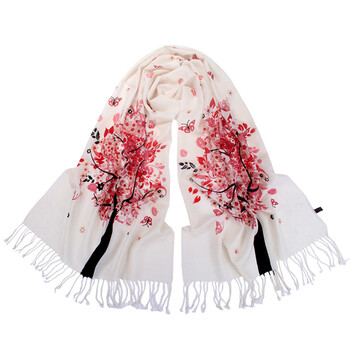 田园风混色多款图案韩版保暖流苏围巾披肩 女 粉色樱花图