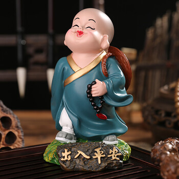 吉祥源q版小和尚小沙弥摆件禅意书房摆件办公桌摆件送朋友小孩生日