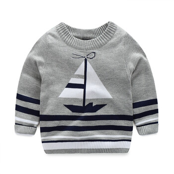 2017秋季儿童卡通休闲毛衣男童圆领套头针织衫宝宝yt 灰色帆船 4-5码