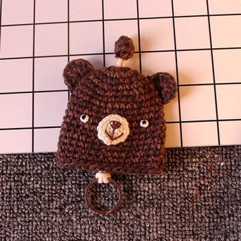 韩版卡通可爱动物针织毛线创意抽拉式车钥匙包扣小挂饰钥匙环 小熊