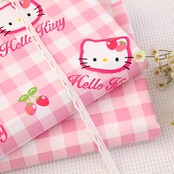 
                                        天使雅儿  棉斜纹印花田园碎花儿童床品布料手工面料   粉红格子kitty 单买 粉红格子kitty-B版 一米                