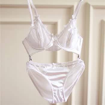 女士文胸蕾丝 性感透明蝴蝶结少女 内衣套装诱惑大胸 白色 75c