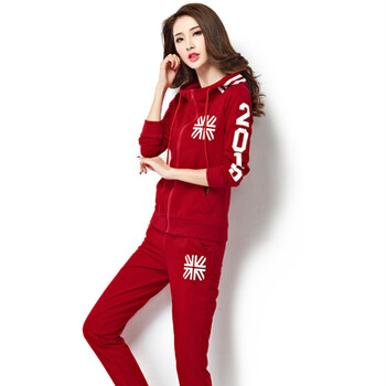梵蔻 2015韩版秋冬新款长袖棒球服开衫休闲夹克短外套 女卫衣运动套装潮2501 酒红色-套装 2XL
