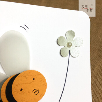 艾晴手贺 原创设计立体手工diy贺卡 圣诞新年礼盒留言卡片 小蜜蜂 高