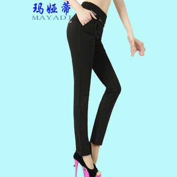 
                                        玛娅蒂2016新款松紧腰哈伦裤女夏季大码修身显瘦裤子小脚休闲裤长裤女夏 黑色 L                