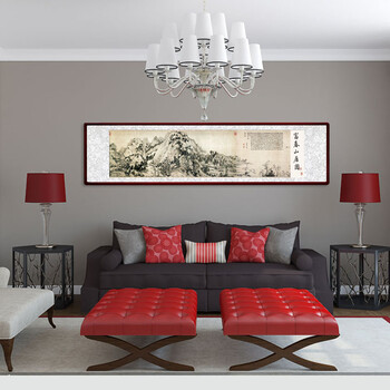 
                                                            苏雅 仿古画字画书法已装裱国画山水富春山居图原作版画 红木色直角框 65x225厘米                