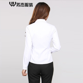务杰 女衬衫长袖2016春秋装女士衬衣职业装新款女装套装工作服女式面试服上衣 白色衬衫+黑色西裤 S