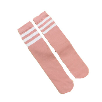 学院风无脚跟中筒袜学生袜春秋运动袜 粉红白条杠 均码