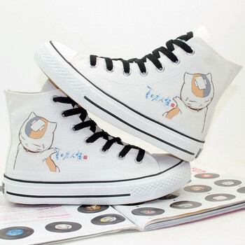 闪雷新款夏目友人帐手绘帆布鞋猫咪老师cos男女学生高