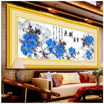
                                        蒙娜丽莎十字绣5D系列钻石画花开富贵蓝色版钻石绣砖石绣贴钻绣水晶十字绣圆钻新款蓝色牡丹花 棉线3股线蓝色牡丹180*60厘米                