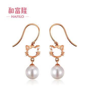 hafilo国隆店 18K金耳饰彩金耳钩珍珠au750k金