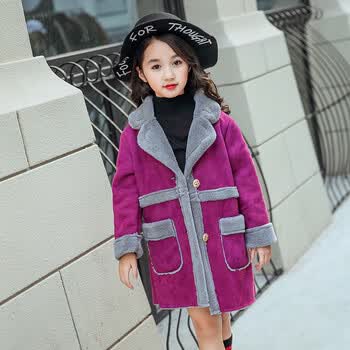 女童厚外套秋冬款儿童加绒风衣2018新款女孩冬装鹿皮绒大衣中长款