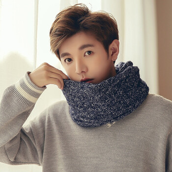 韩版冬季毛线男士围脖韩国针织加厚保暖围巾男学生套头脖套蓝色潮