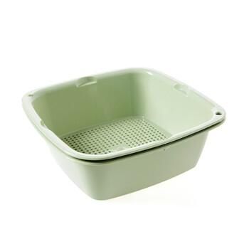 方形双层洗菜盆厨房水果沥水篮家用蔬菜洗菜篮子塑料沥水盆 淡绿【图