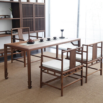 本木新中式茶桌 禅意茶桌茶桌椅组合 茶台桌 实木会议桌 黑胡桃木茶楼