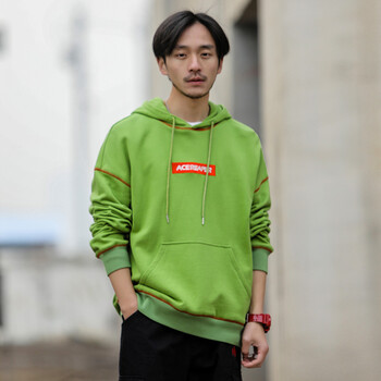 日系基础款情侣连帽卫衣字母印花明线设计男生外套 绿色 xxl