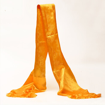 美居美艺哈达佛教用品藏族蒙古精品提花丝龙凤哈达五彩24043cm黄色