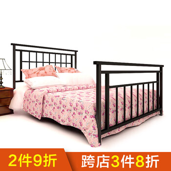型爵铁艺床双人床单人床1.2米1.5米1.8米铁架床 黑色 1.8*2.
