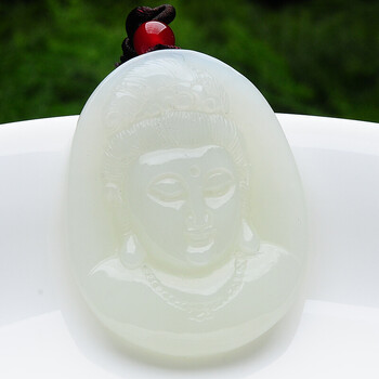 和田玉观音吊坠男款 白玉观音头像挂件
