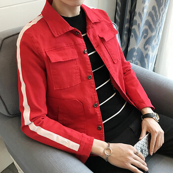 春季男士外套韩版红色帅气个性春秋衣服春装上衣社会精神小伙潮 红色
