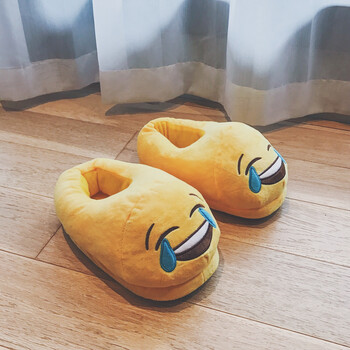 情侣冬季毛绒棉拖鞋居家防滑厚底包头鞋韩版保暖搞怪男士一字拖潮 笑