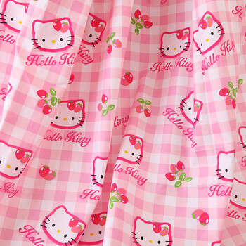 
                                        天使雅儿  棉斜纹印花田园碎花儿童床品布料手工面料   粉红格子kitty 单买 粉红格子kitty-B版 一米                