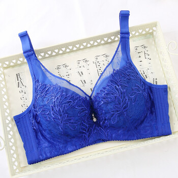 内衣文胸薄款大罩杯聚拢胖mm200斤全罩杯防下垂全包胸罩大码 宝蓝色