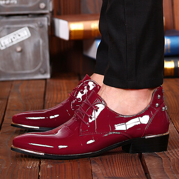 个性男鞋夜店发型师高跟鞋休闲商务增高尖头男士皮鞋 恒迈 8032红色
