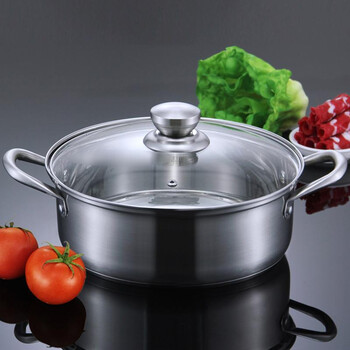 ssgp 304不锈钢加厚复底火锅家用大汤锅平底清汤锅燃气电磁炉通用锅具