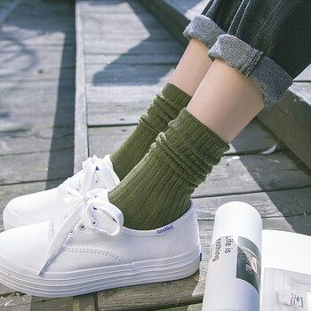 秋冬堆堆袜女棉袜中筒袜棉女袜子 军绿 3双