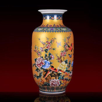 锌梁瓷瓶摆件景德镇纯手工陶瓷花瓶客厅收藏摆件珐琅彩仿古花瓶花插花