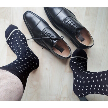 日式棉袜男士商务中筒袜子圆点打底中筒袜商务男袜lbb 藏青色(40-43)