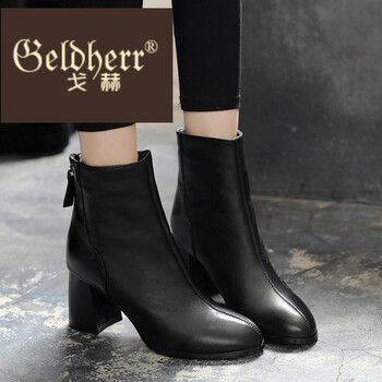 geldherr/戈赫 棉鞋女冬 加绒2017保暖新款圆头百搭女棉鞋高跟马丁靴