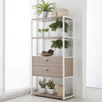 置物架花架多层 层架展架阳台架活动隔板架 浅橡白纱纹b款