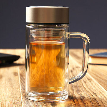 有滤网玻璃茶杯子便携玻璃茶杯随手杯简约办公室杯子 双层耐高温400ml