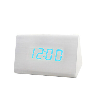 张家尚品 三角形迷你木头钟 ZJ-013  闹钟创意静音懒人夜光可爱电子时钟(GFT) 竹木白字