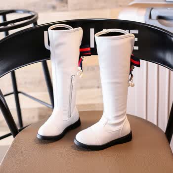 2017秋冬新款 韩版女童长筒靴加绒过膝靴公主高筒马丁鞋棉靴 白色 27