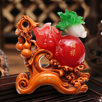 百财家居客厅玄关装饰品电视柜树脂仿玉白菜工艺品 福禄百财葫芦摆件