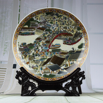 景德镇陶瓷器中国名画清明上河图瓷盘子工艺品装饰盘家居摆件礼品