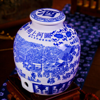 
                                        进文景德镇陶瓷器酒具酒瓶酒缸酒坛储酒罐带密封盖居家必备可带水龙头 清明河上图10斤 带水头                