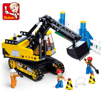 快乐小鲁班履带式挖掘机0551工程系列儿童男孩益智创意拼插积木玩具