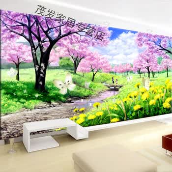 客厅十字绣温馨田园梦幻家园现代简约欧式风景樱花树 棉线150*80厘米