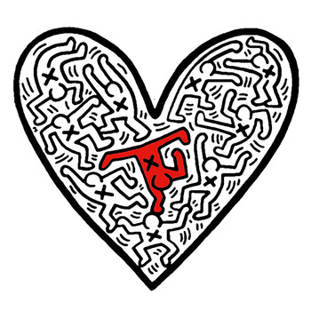 经典挖掘机凯斯哈林keith haring 爱心小人 现代简约装饰画挂画 6 40*