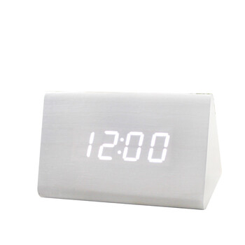 张家尚品 三角形迷你木头钟 ZJ-013  闹钟创意静音懒人夜光可爱电子时钟(GFT) 竹木白字
