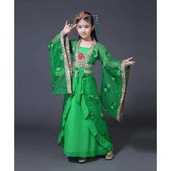 新款儿童古装女童汉服拖尾小贵妃装唐朝公主仙女装cos演出服子 绿色