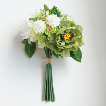 冠乐家 牡丹绢花手扎花新娘手捧花婚庆花艺装饰花 手扎荷泽牡丹—白绿