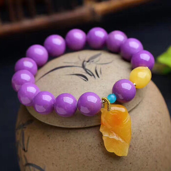 玫之尔天然紫云母单圈手链 手串 搭配天河石 蜜蜡吊坠连年有余