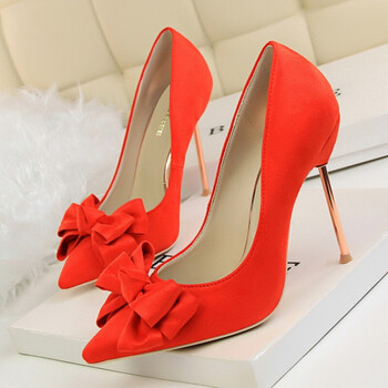 韩版2017春秋季新款女尖头红色高跟鞋细跟百搭性感时尚蝴蝶结单鞋