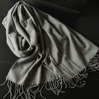 2017年欧美风羊绒围巾加厚保暖深驼色披肩男女通用情侣款礼物 浅灰色